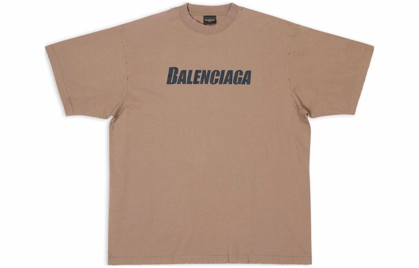Balenciaga SS23 Distressed Logo T-Shirt Light Brown