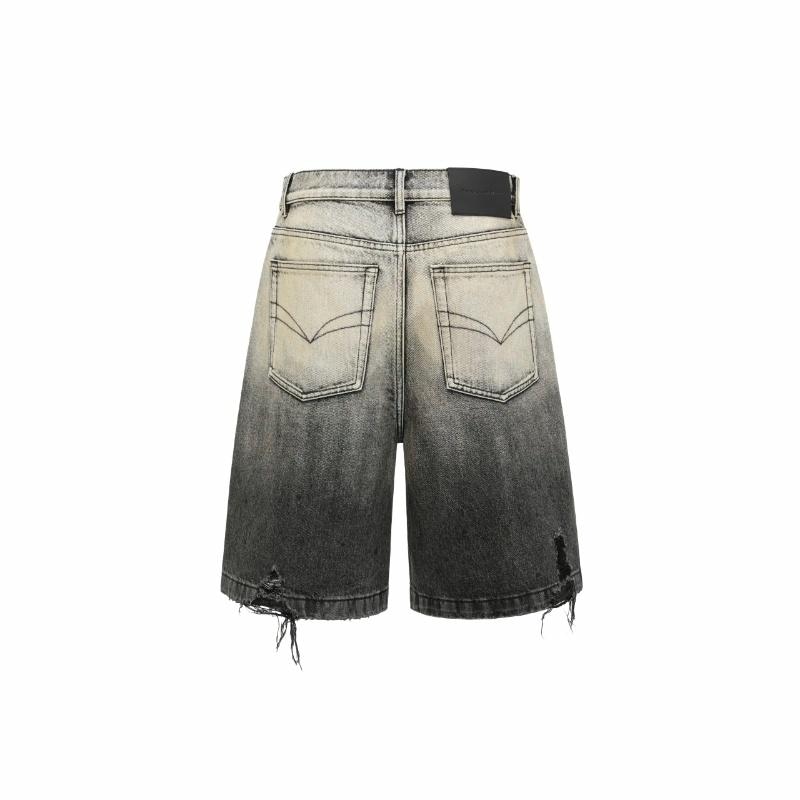 Feng Chen Wang Deconstructed Gradient Denim Shorts Black — фото 1