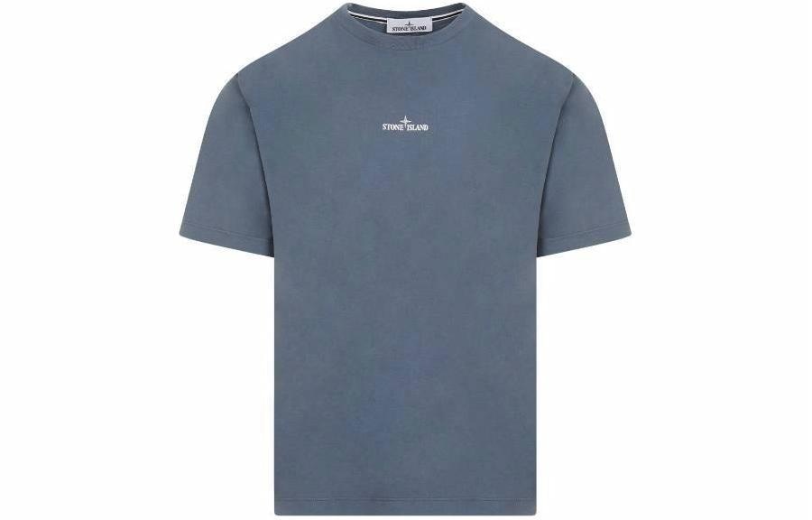 Stone Island Crew Neck Letter Print T-Shirt Navy