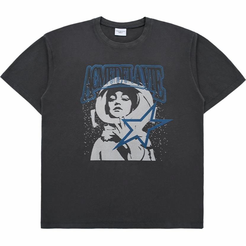 acme de la vie ADLV Letter Crewneck T-Shirt Charcoal