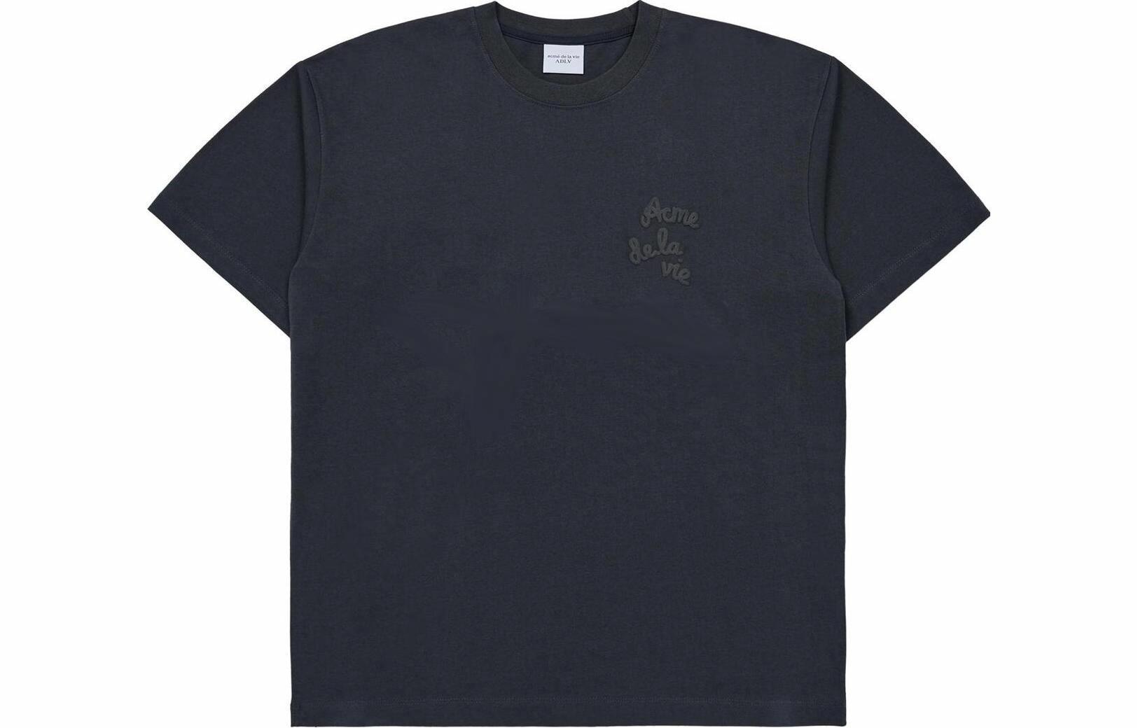 acme de la vieADLV Embossing Script Logo Short Sleeve T-Shirt Charcoal T