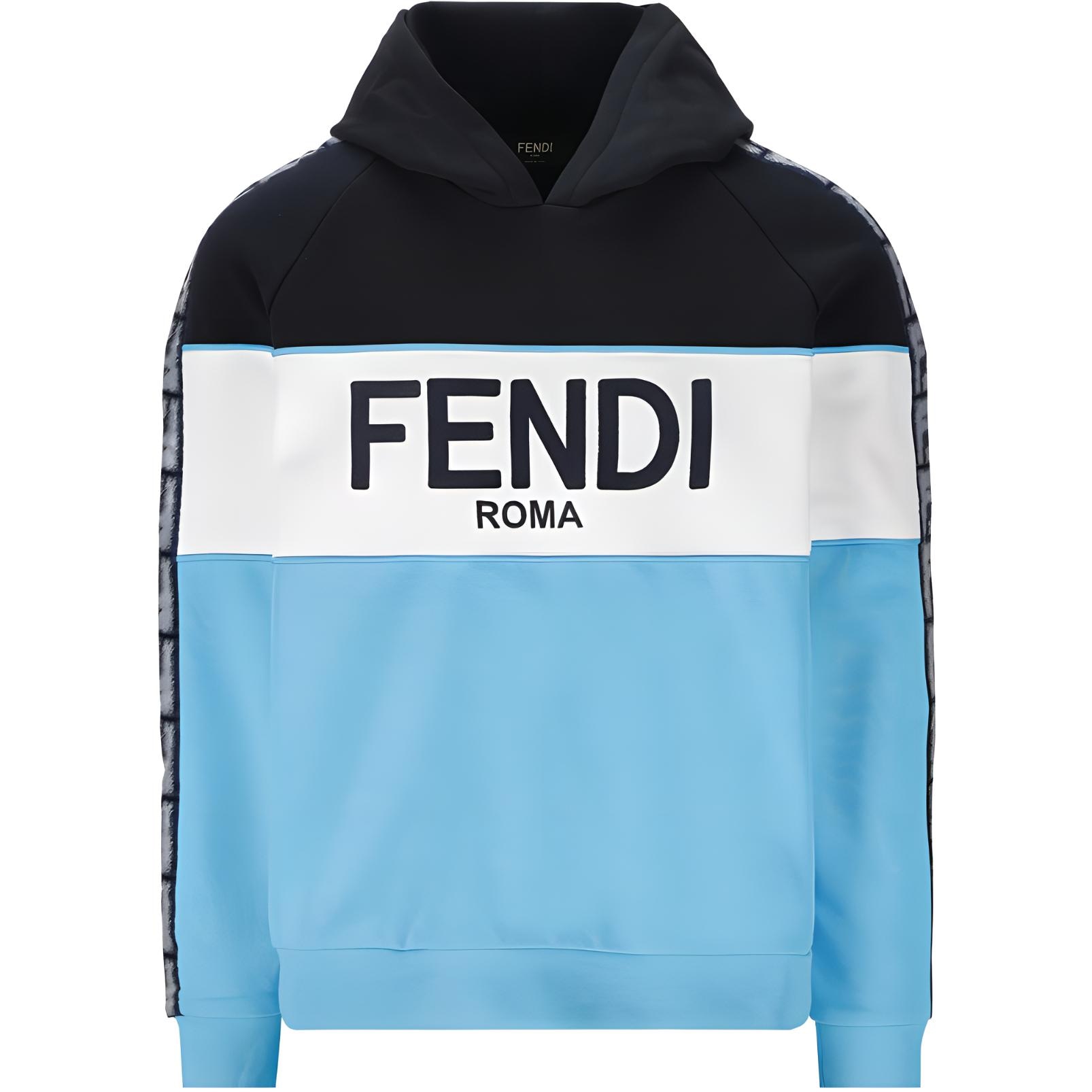 FENDI/芬迪 Fendi SS23 Colorblock Logo Hoodie Blue