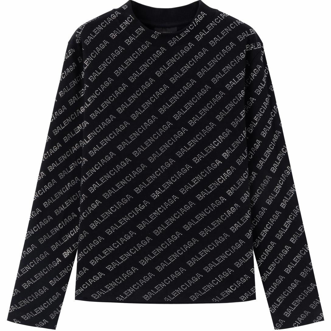 Футболка Balenciaga Logo Sequin Long Sleeve T-Shirt Black