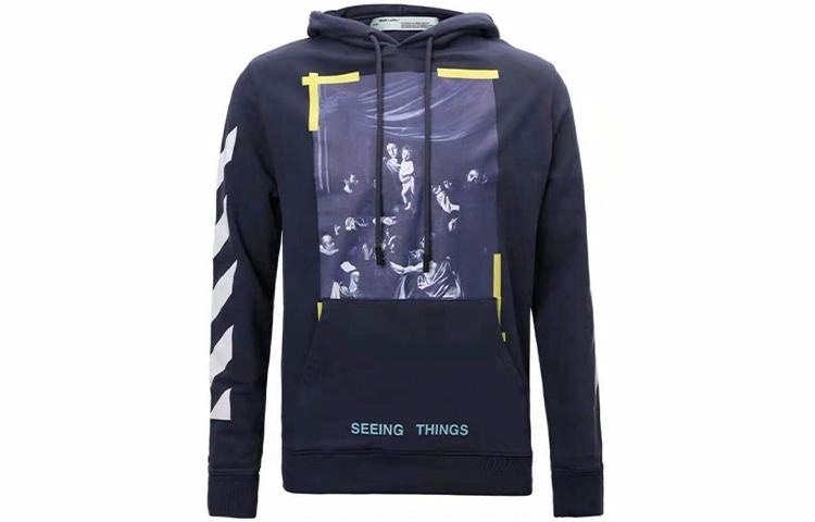 OFF-WHITE Logo Print Hoodie Navy
