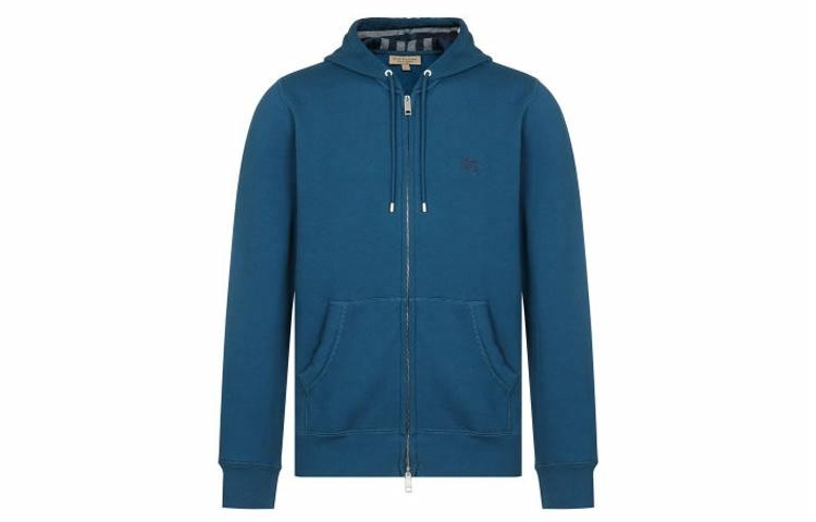 Burberry Logo Print Zip Hoodie Blue