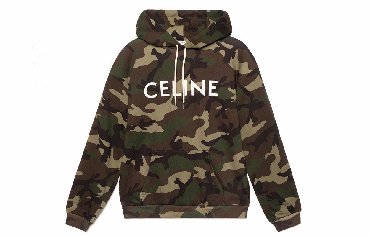CELINE SS21 Logo Print Hoodie Military Green