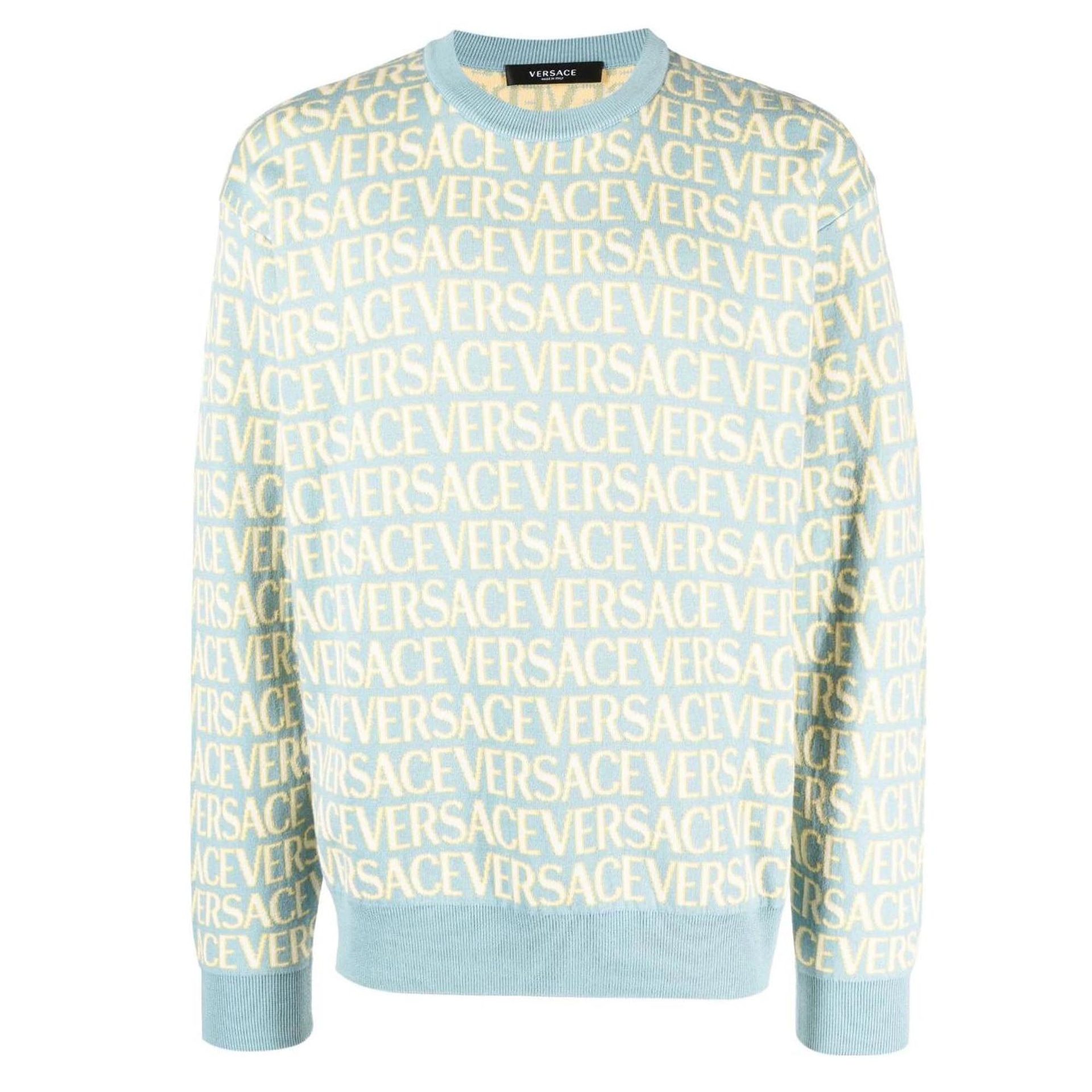 VERSACE/范思哲 Versace SS23 Letter Print Crewneck Sweatshirt Blue