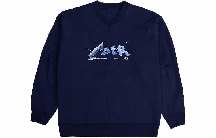 ADER ERROR V-Neck Long Sleeve Sweatshirt Blue