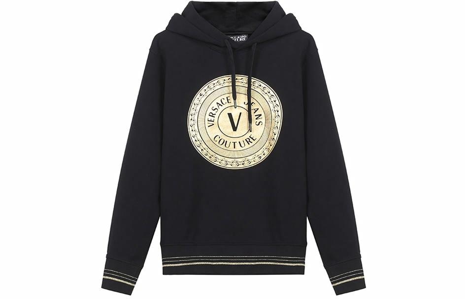 Versace Jeans Couture SS21 Gold Logo Hoodie Black
