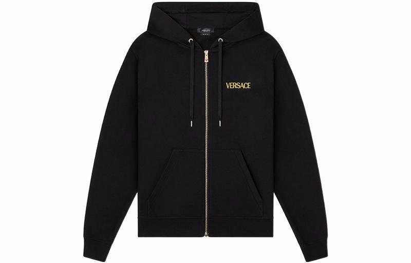 VERSACE/范思哲 Versace SS22 Logo Embroidered Zip Sweatshirt Black