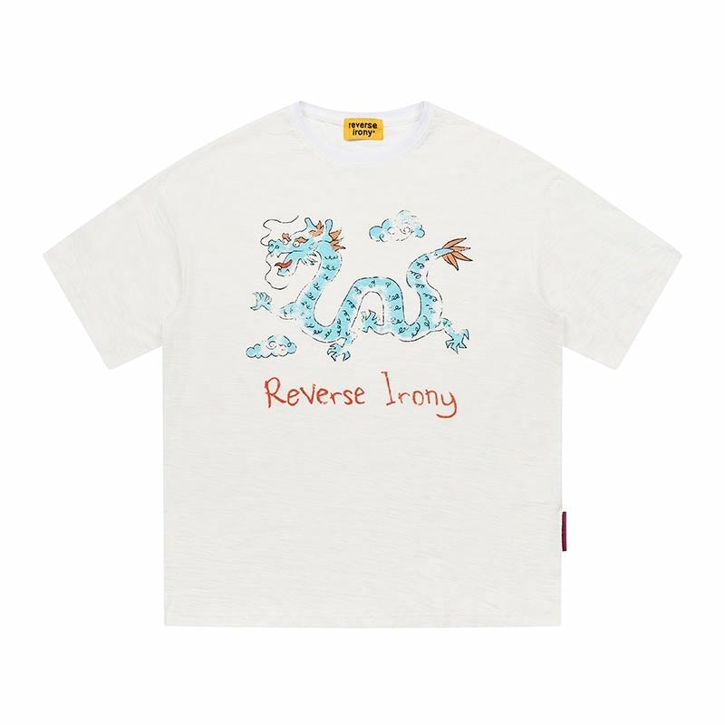 EMPTY REFERENCE x REVERSE IRONY Dragon Print T-Shirt White