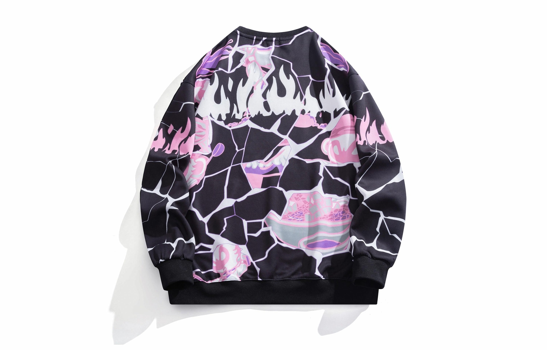 火猴/FireMonkey FireMonkey Hand-Painted Cartoon Letter Print Sweatshirt Black
