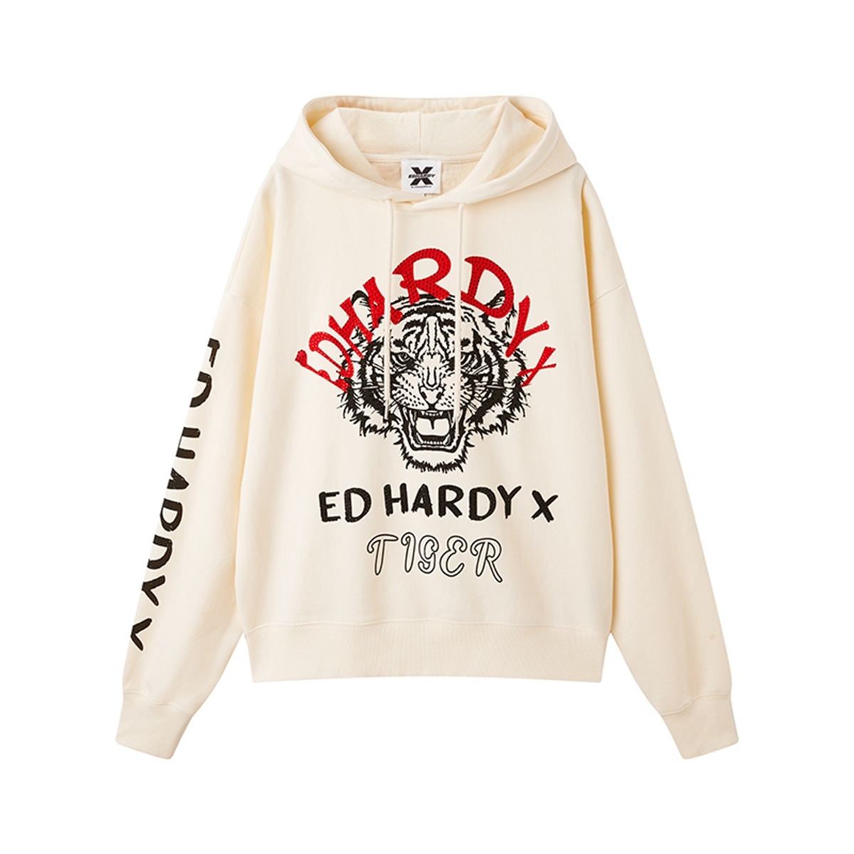 ED HARDY X Ed Hardy Logo Print Hoodie Off-White