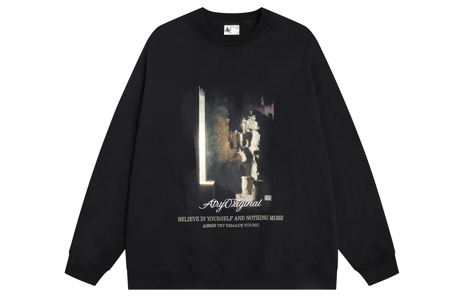 Atry Stone Print Crewneck Sweatshirt Black
