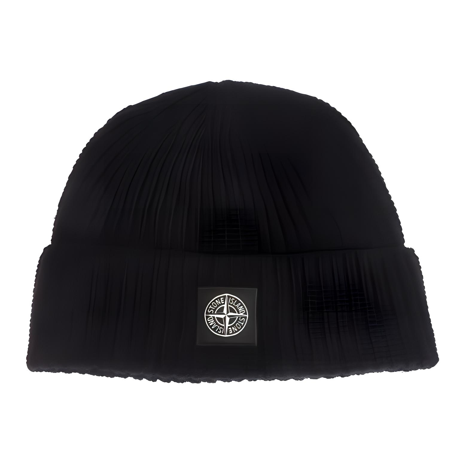 Stone Island Logo Knit Wool Beanie Black