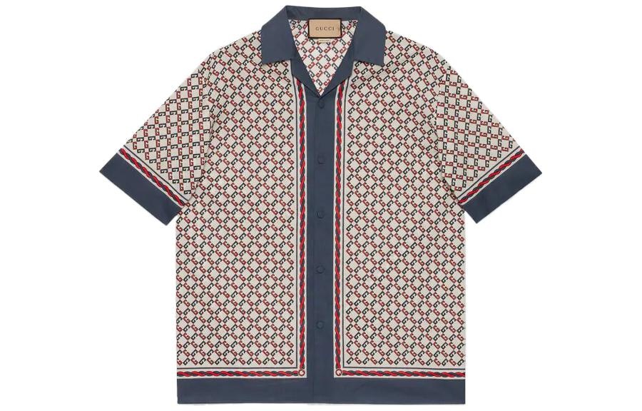 Рубашка Gucci SS22 Geometric Logo Bowling Shirt Ivory