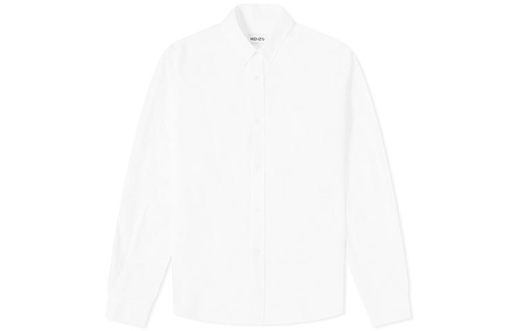 KENZO FW21 Logo Embroidered Long Sleeve Shirt White