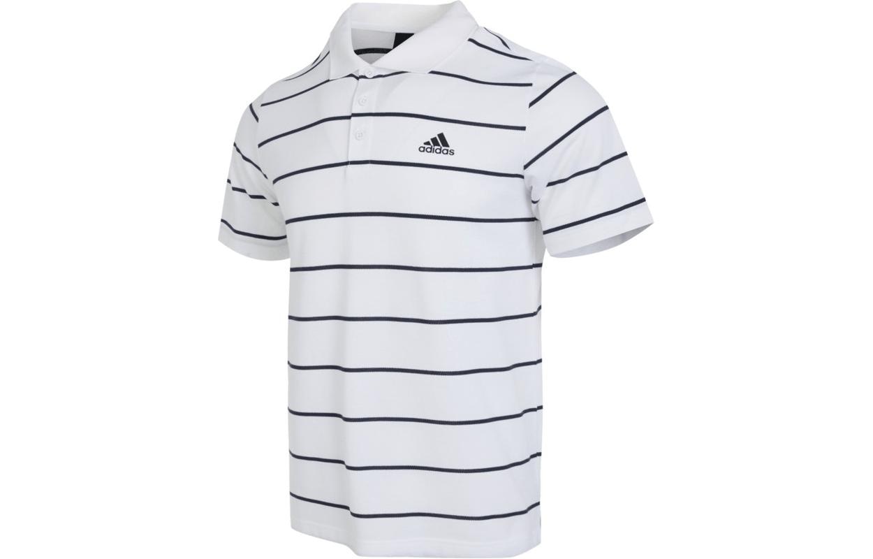Adidas Logo Embroidered Stripe Half-Button Polo Shirt White