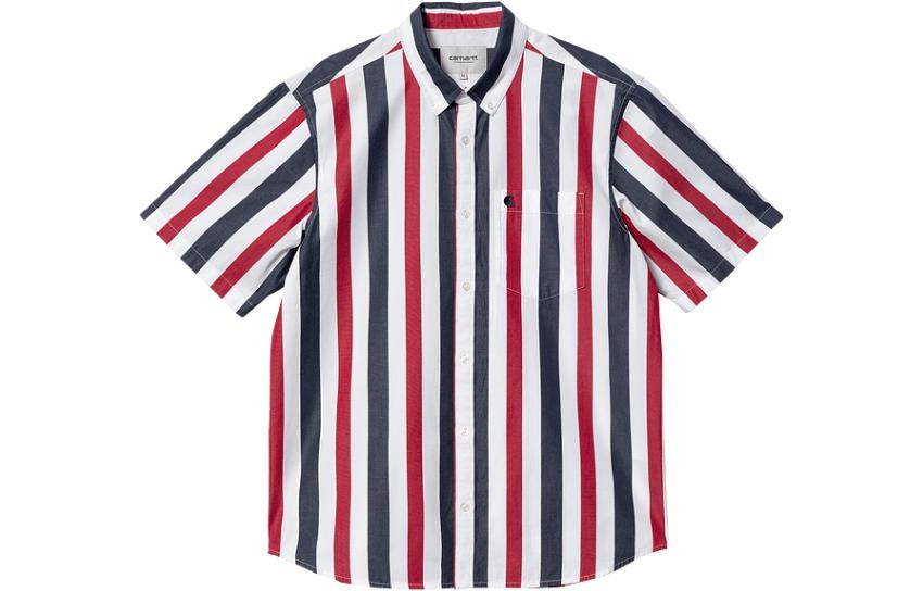 Carhartt WIP SS23 Logo Embroidered Pocket Striped Shirt Navy