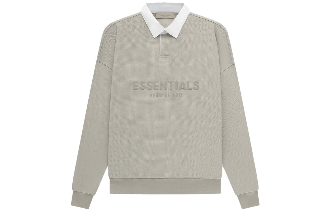 Fear of God Essentials Waffle Henley Rugby Seal Logo Polo Grey