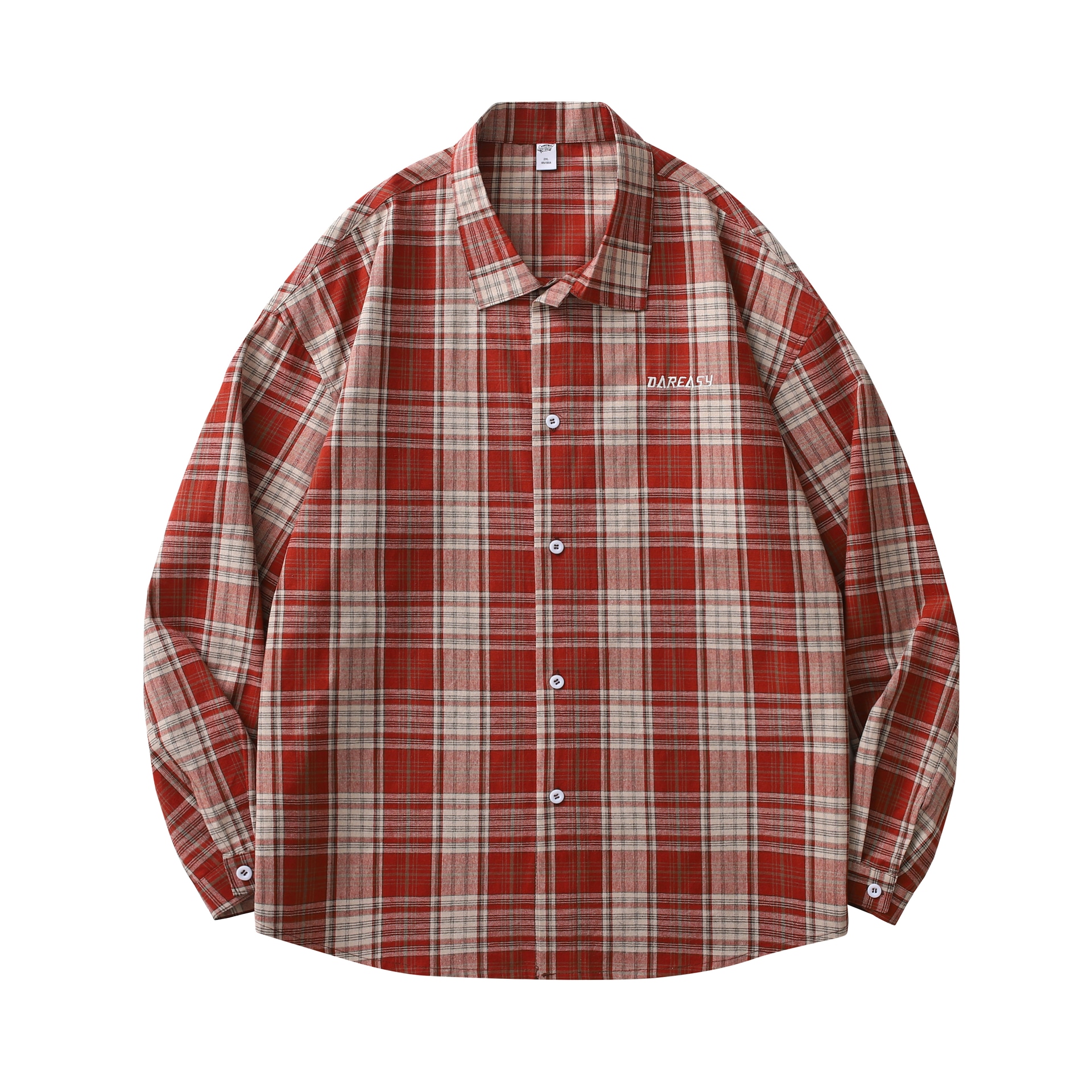 DAREASY Vintage Letter Embroidered Plaid Shirt