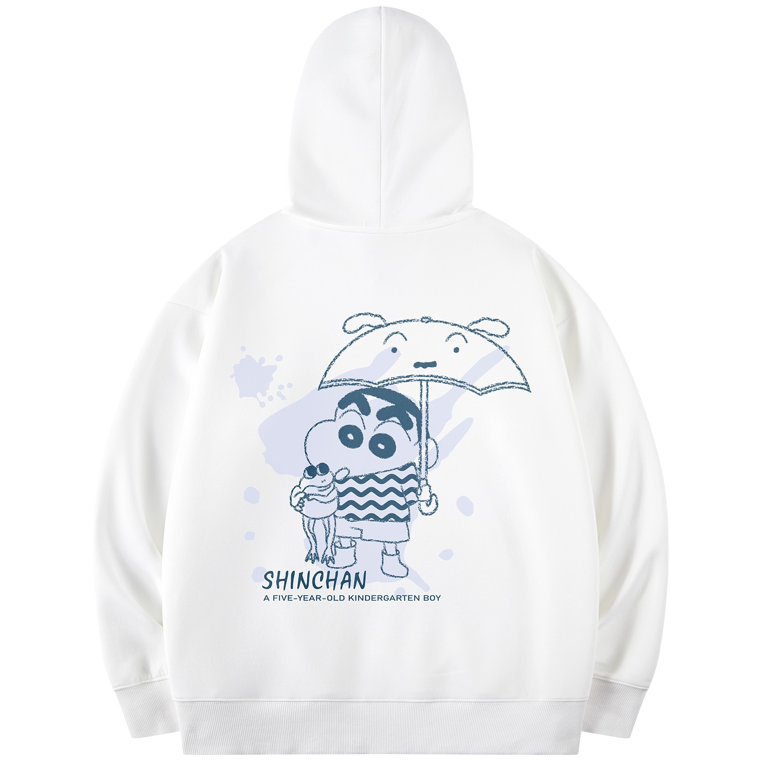 Худи Crayon Shinchan/蜡笔小新 蜡笔小新 卡通撑伞小新泼墨字母印花休闲宽松套头连帽卫衣 男女同款