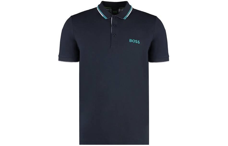 HUGO BOSS Striped Embroidered Polo Navy