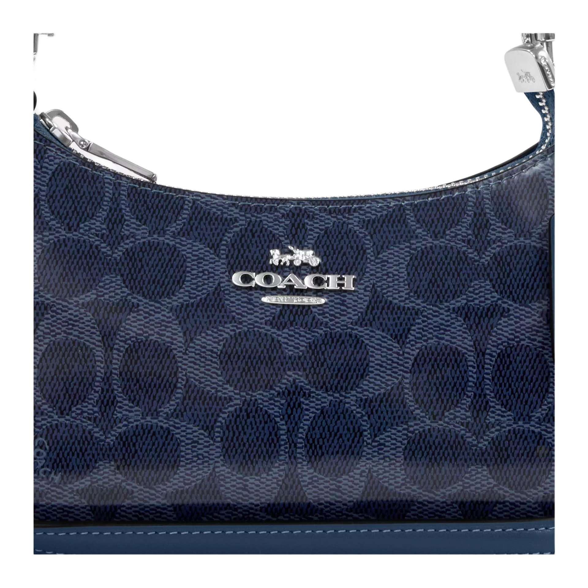Coach Signature Leather Shoulder Bag Blue — фото 5
