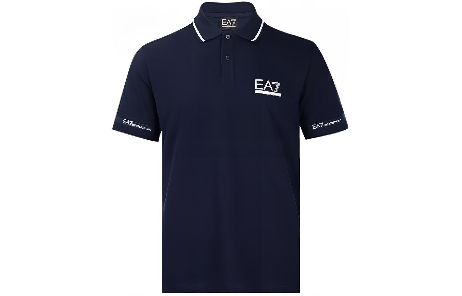EMPORIO ARMANI/阿玛尼 Emporio Armani Printed Striped Polo Shirt Blue