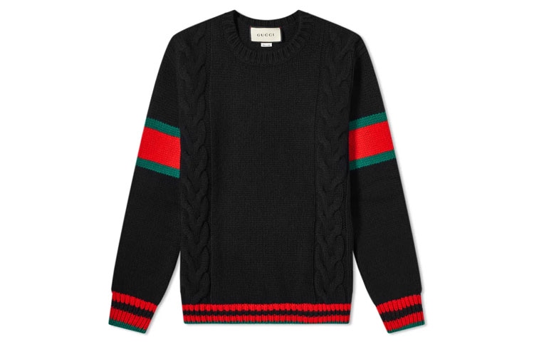 Gucci Striped Hem Crewneck Sweater Black