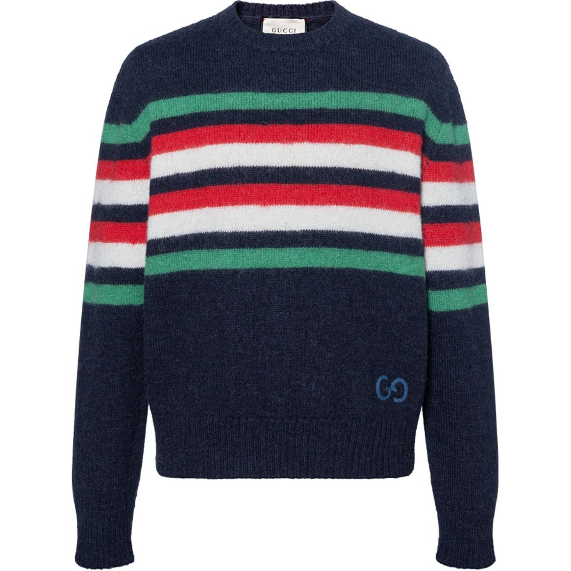 Gucci Striped Embroidered Sweater Blue