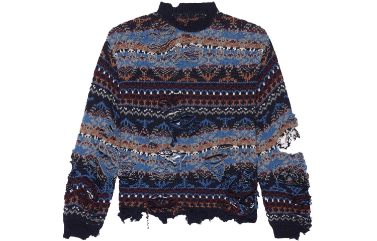 Balenciaga FW21 Distressed Crewneck Sweater Blue