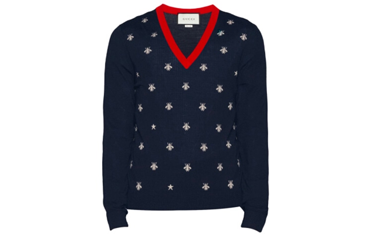 Gucci Bee Print V-Neck Sweater