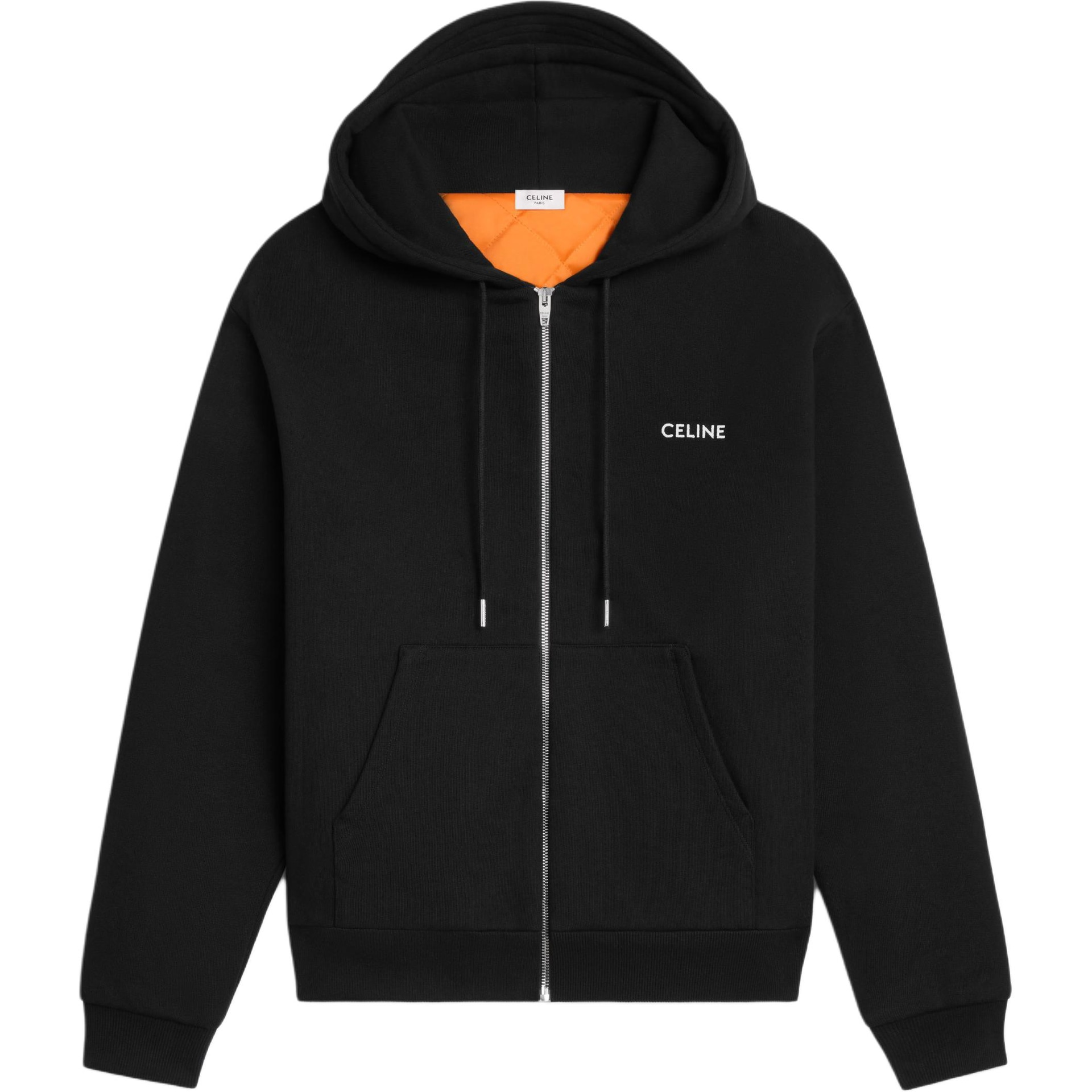 CELINE Hooded Logo Zip Sweatshirt Black