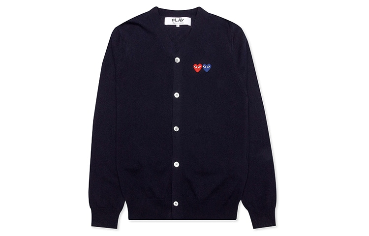 CDG Play Twin Heart Cardigan Navy