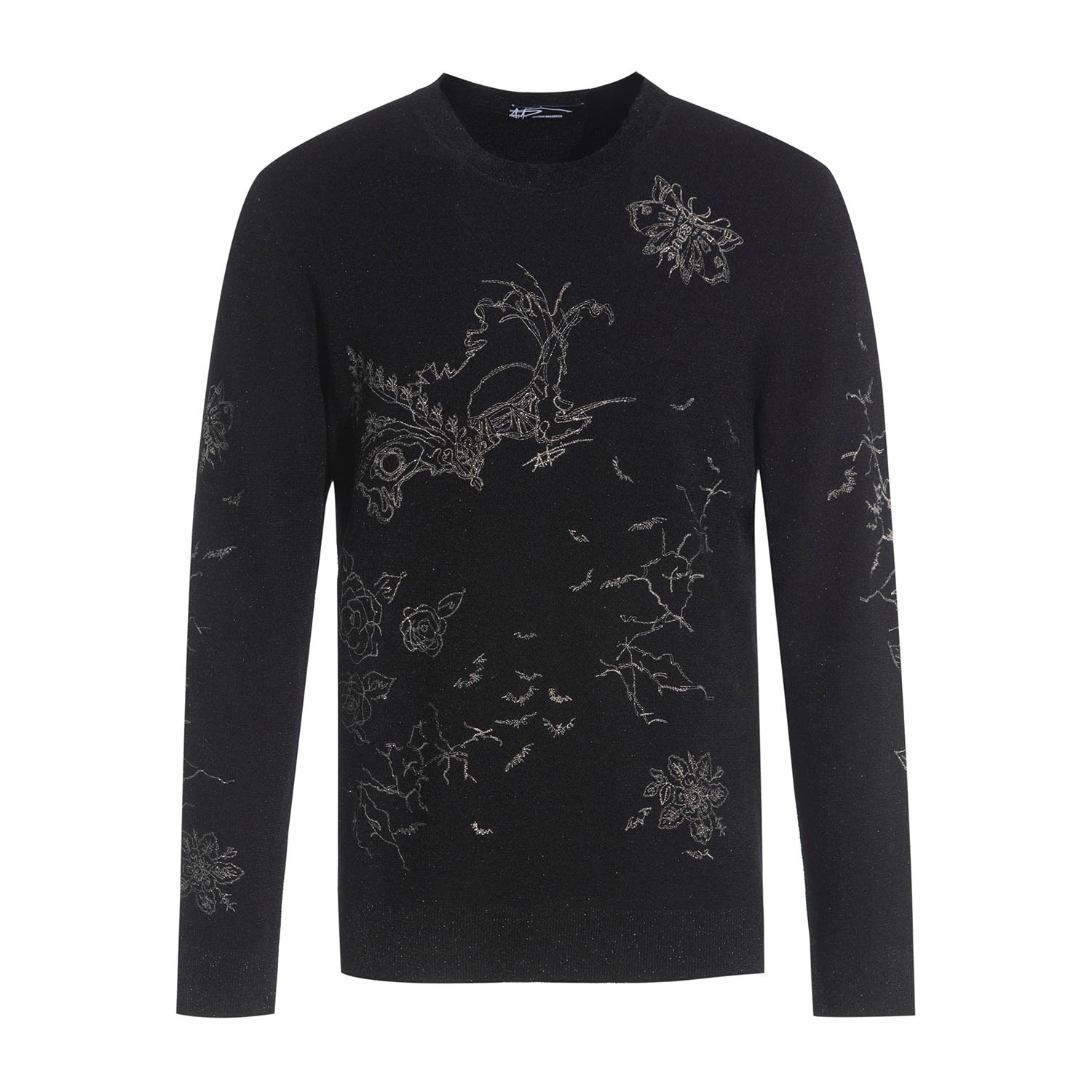 Andrew Mackenzie Vintage Animal Print Lightweight Crewneck Sweater Black