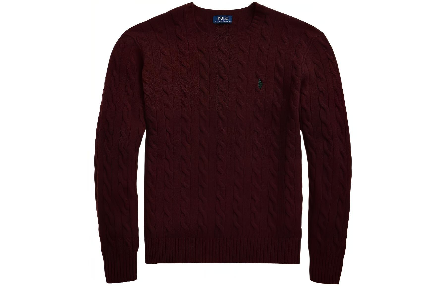 Polo Ralph Lauren FW22 Crewneck Cable Knit Sweater Red Brown