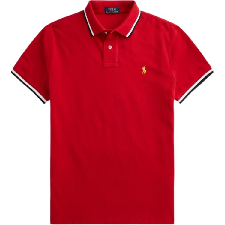 Polo Ralph Lauren Logo Striped Polo Shirt Red