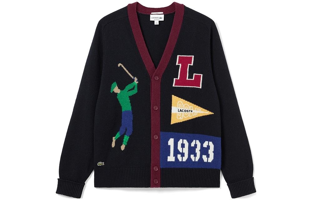 Lacoste V-Neck Wool Cardigan Navy