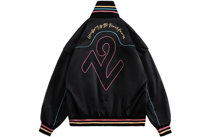 WOOKONG 72-Change Printed Colorblock Bomber Jacket Black
