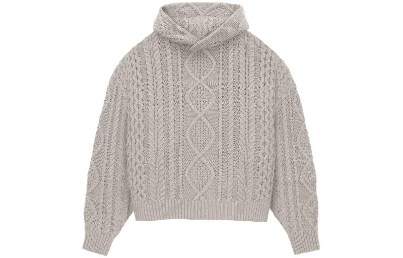 Fear of God Essentials Cable Knit Hoodie Silver Cloud