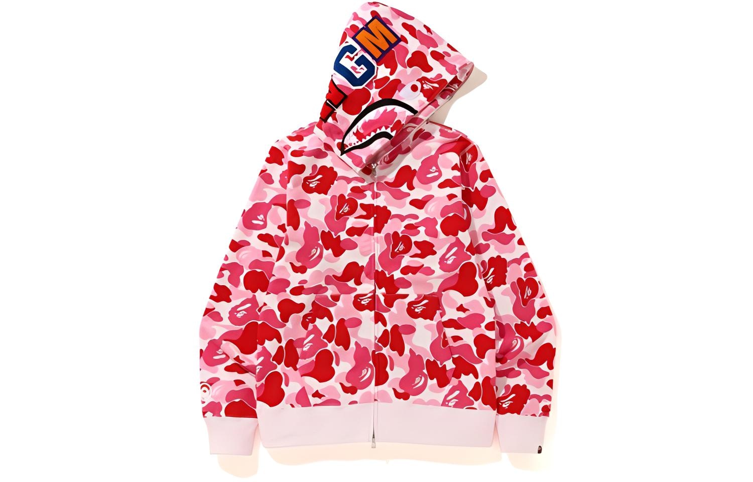 A BATHING APE Shark Camo Hoodie Pink