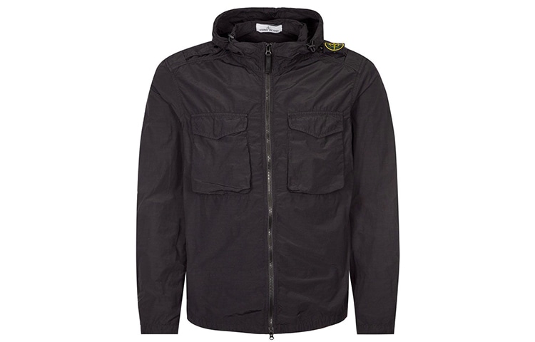 Stone Island SS21 Logo Print Hooded Jacket Black