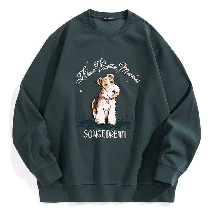 PEACEBIRD MEN Embroidered Crewneck Sweatshirt Dark Green