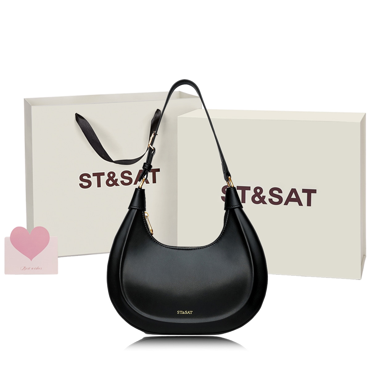 St&Sat 星期六 小众设计包包女百搭腋下包品牌高级感半月包时尚简约通勤包 真皮 单肩包手提包手拎包月牙包 中号 女款 多色