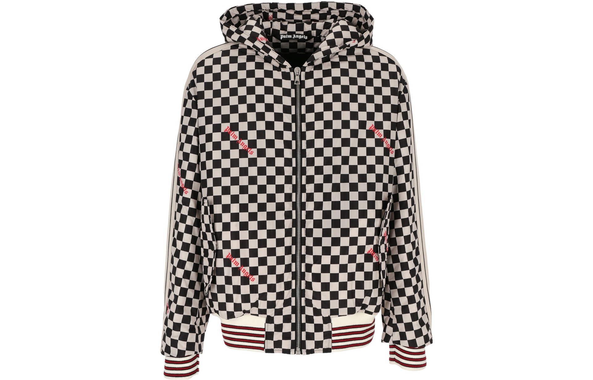 Куртка Palm Angels FW22 Plaid Logo Zip Hoodie Black White