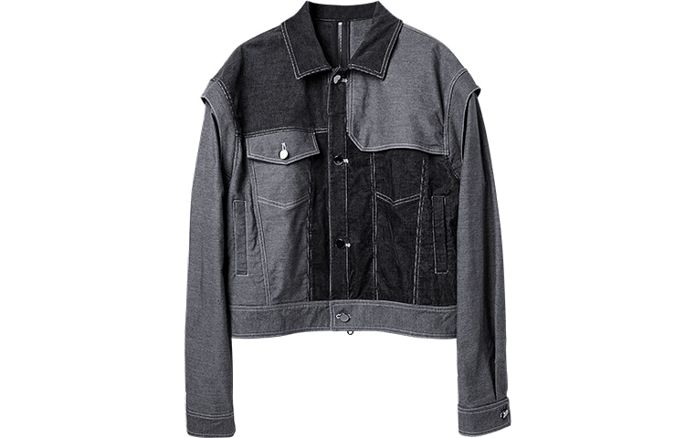 幻象者 Huanzhe Short Colorblock Jacket Black Grey