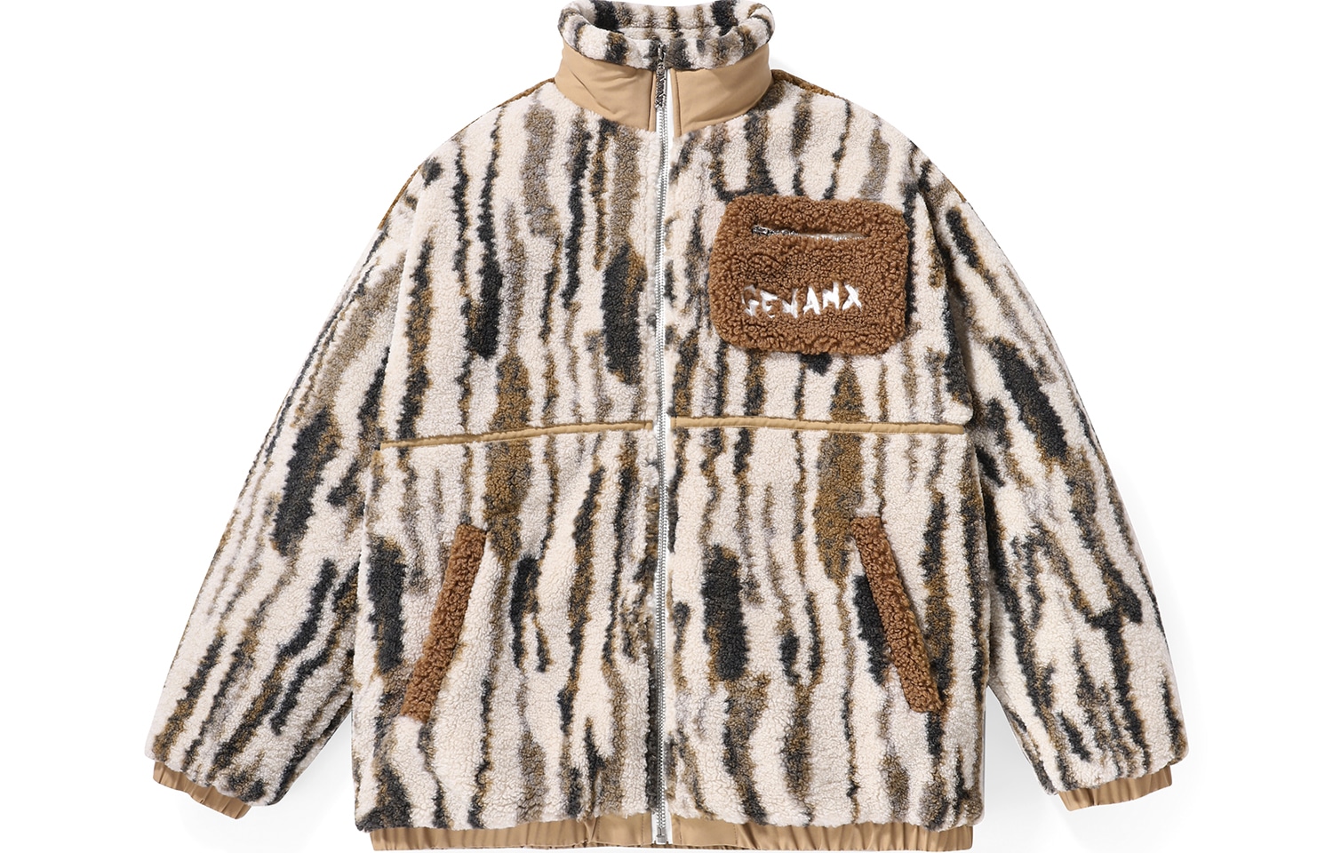 GENANX Lightning Patchwork Embroidered Zipper Cotton Jacket