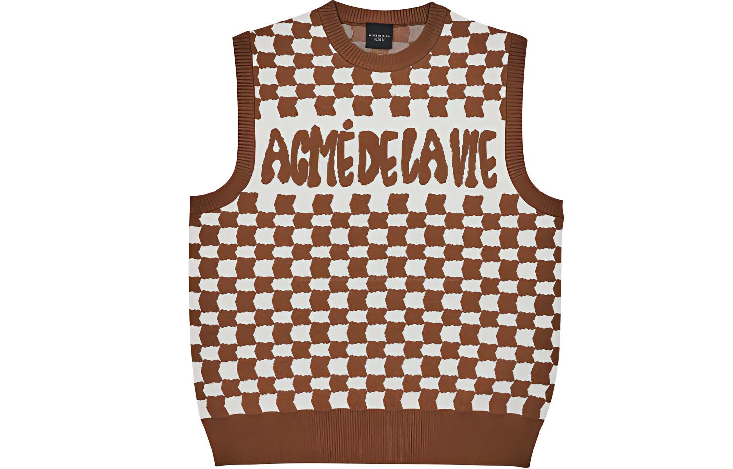 acme de la vie ADLV SS22 Checkered Logo Knit Vest Brown