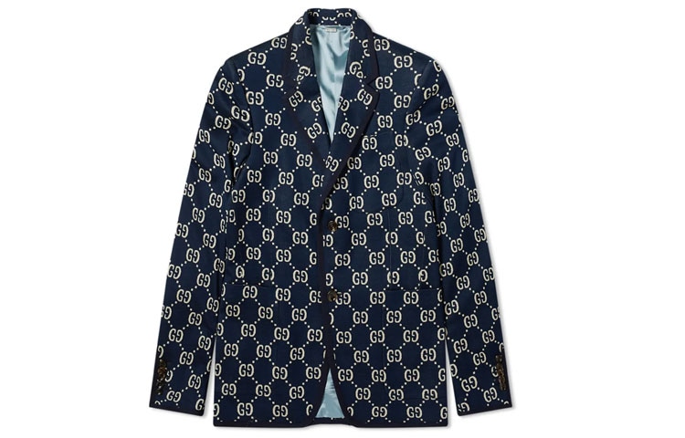 Gucci Logo Jacquard Blazer Navy